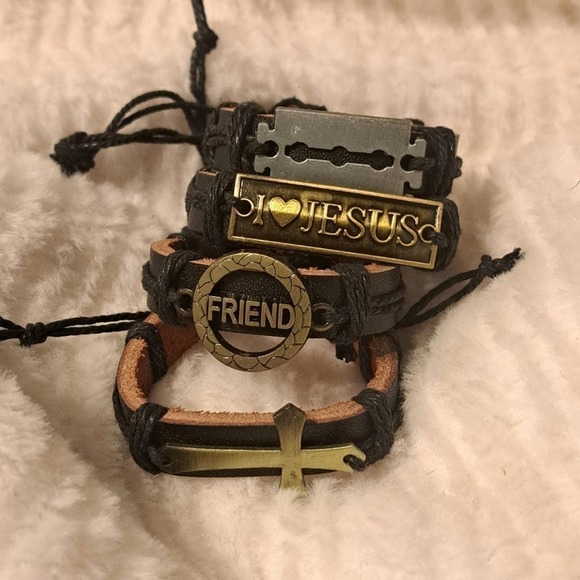 4 PC leather Bracelet brown Jewelry Lot Bundle - Picture 1 of 3